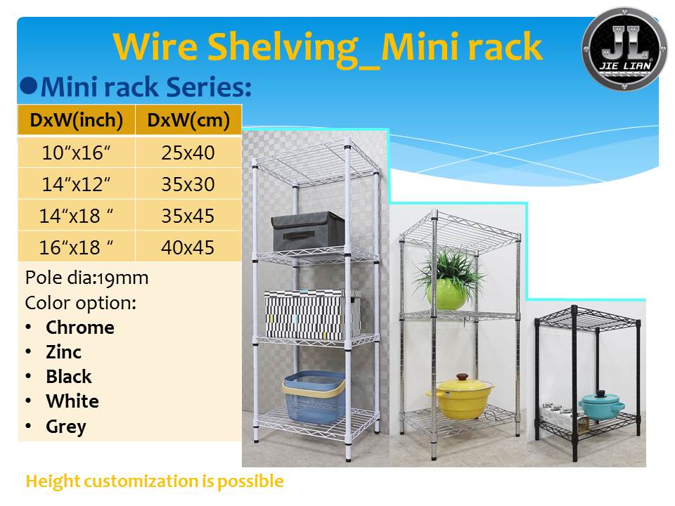 Wire shelving dimension list