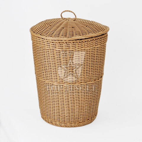 Plastic Woven Round Conical Shape Laundry Basket With Lid