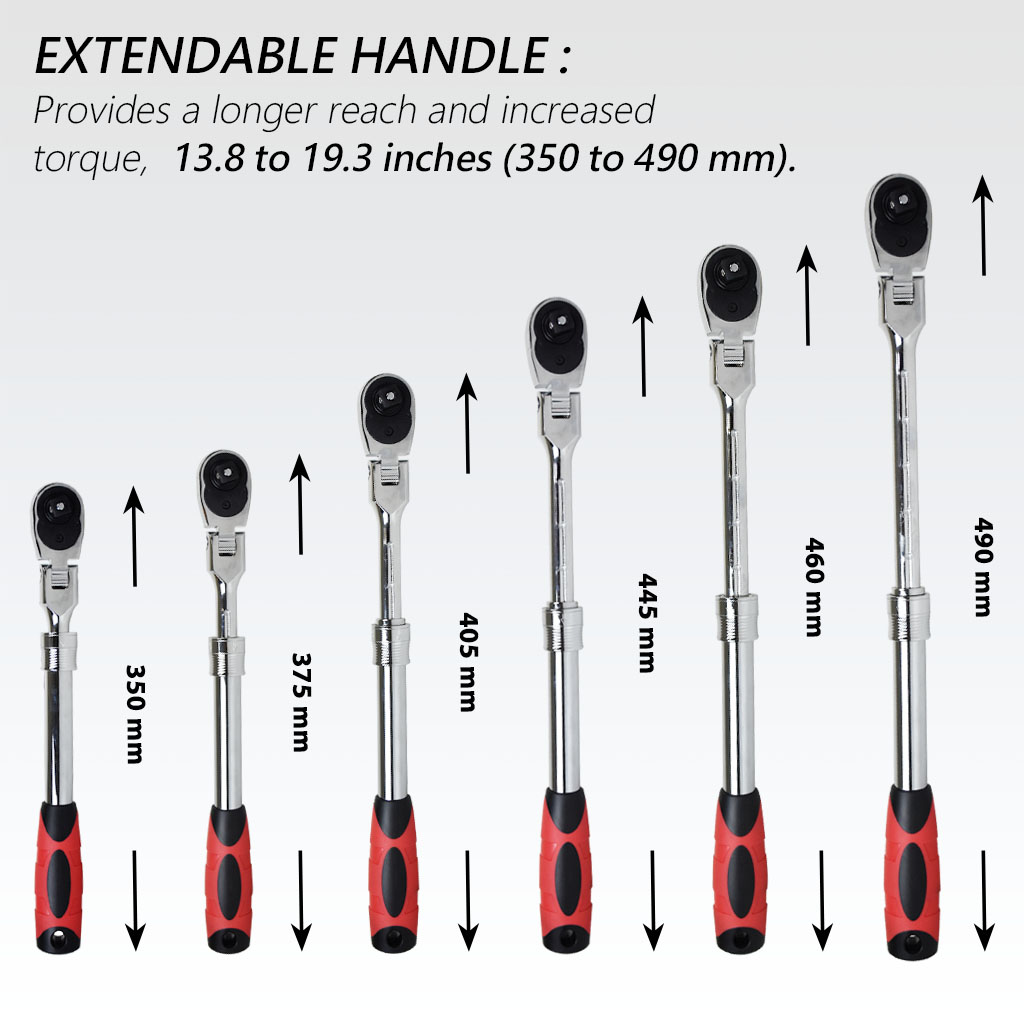 【FIRSTINFO】1/2" Dr. 72T Locking Flexible Extendable Ratchet Wrench