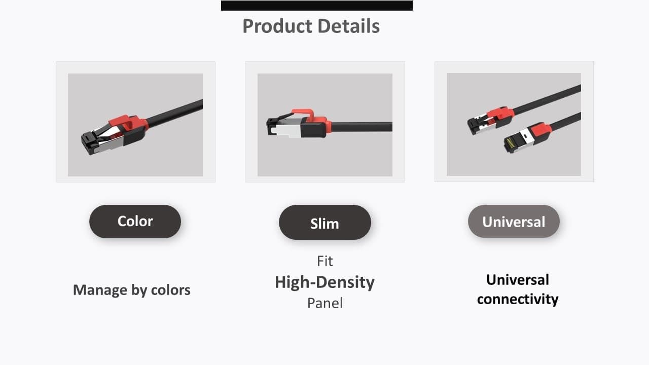 Das stilvolle, schlanke und universelle c6a-Patchkabel unterstützt die Verbindung in strukturierten Kabeln.