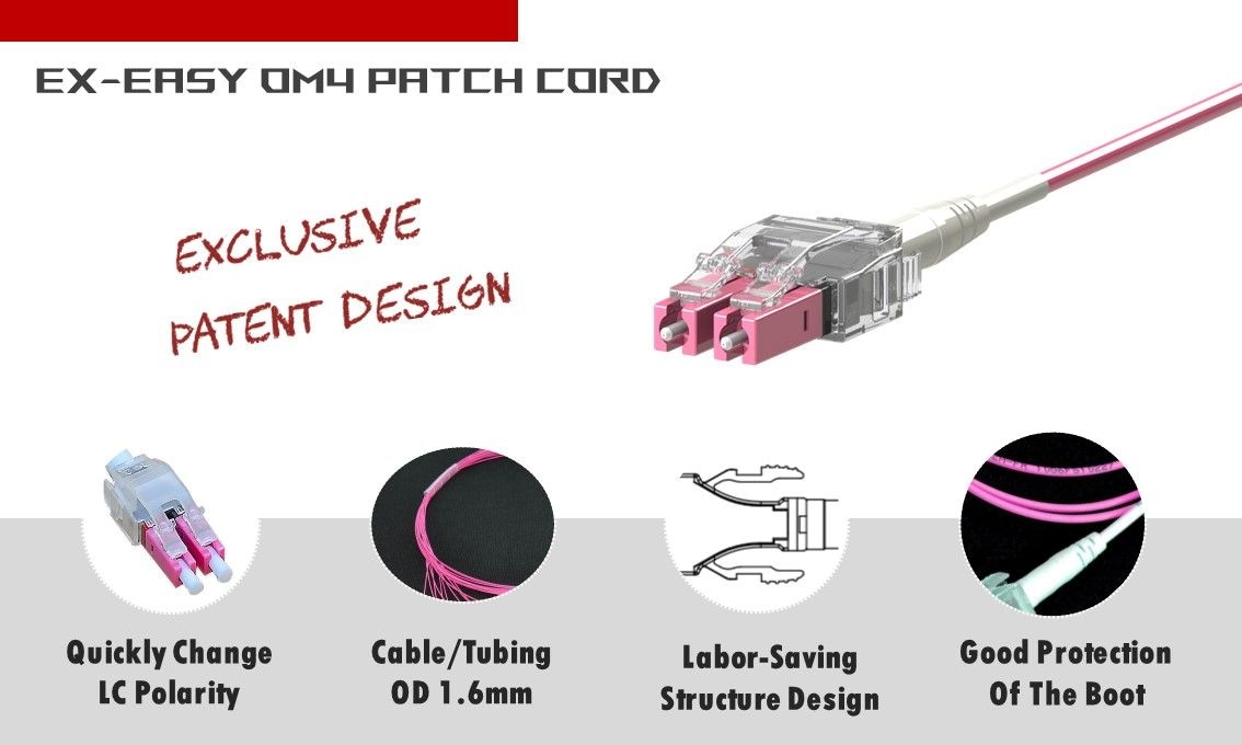 El cable de conexión de fibra dúplex OM4 LC-LC multimodo Easy-Exchange de polaridad solo necesita 3 segundos para cambiar la polaridad. No dañará el cable de conexión y aumentará la durabilidad.