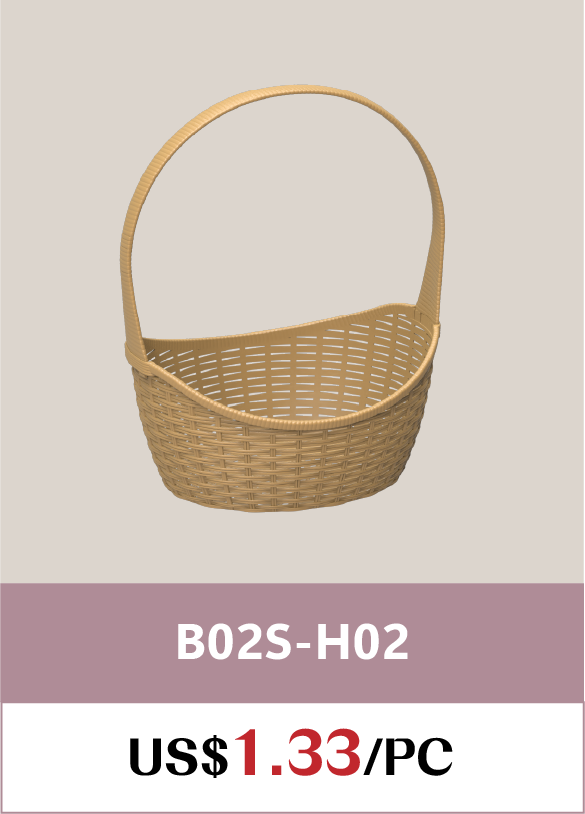 Small oval woven-look plastic fruit basket B02S-H02 with snap-fit handle, priced at US$1.33 per piece.