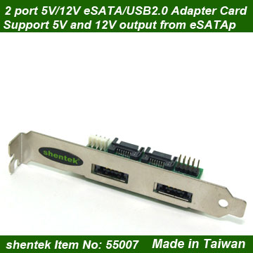 2 port Power eSATAp / USB2.0(Power Over eSATA, eSATA/USB) Adapter Card supports Dual Power 5V and 12V