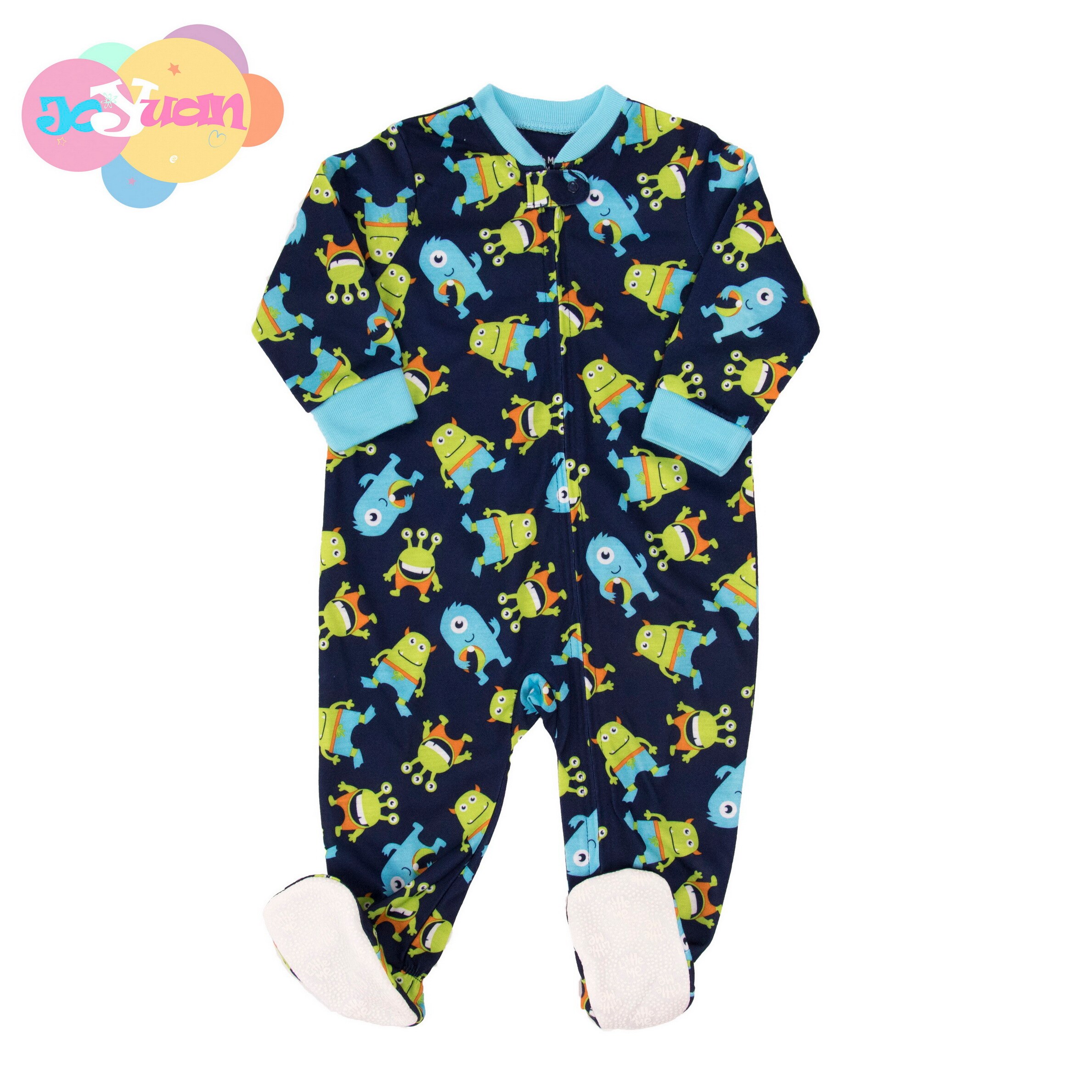 OEM Infant Boy all over print flame resistant navy footie pajamas baby