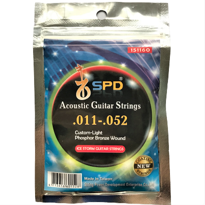 SPD Acoustic Guitar Strings, ICE STORM, Phosphor Bronze Wound .011-.052, Custom-Light Tension (Aluminum Foil Zipper Bag )