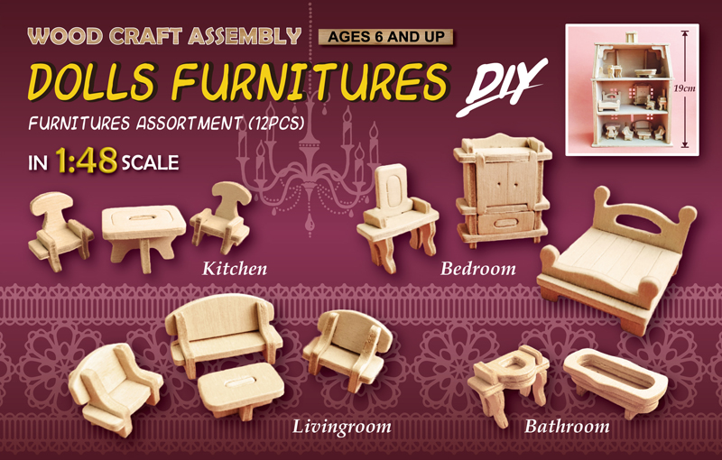 [ Dolls Furniture In 1:48 Scale ] WOOD CRAFT ASSEMBLY / Educational Toy