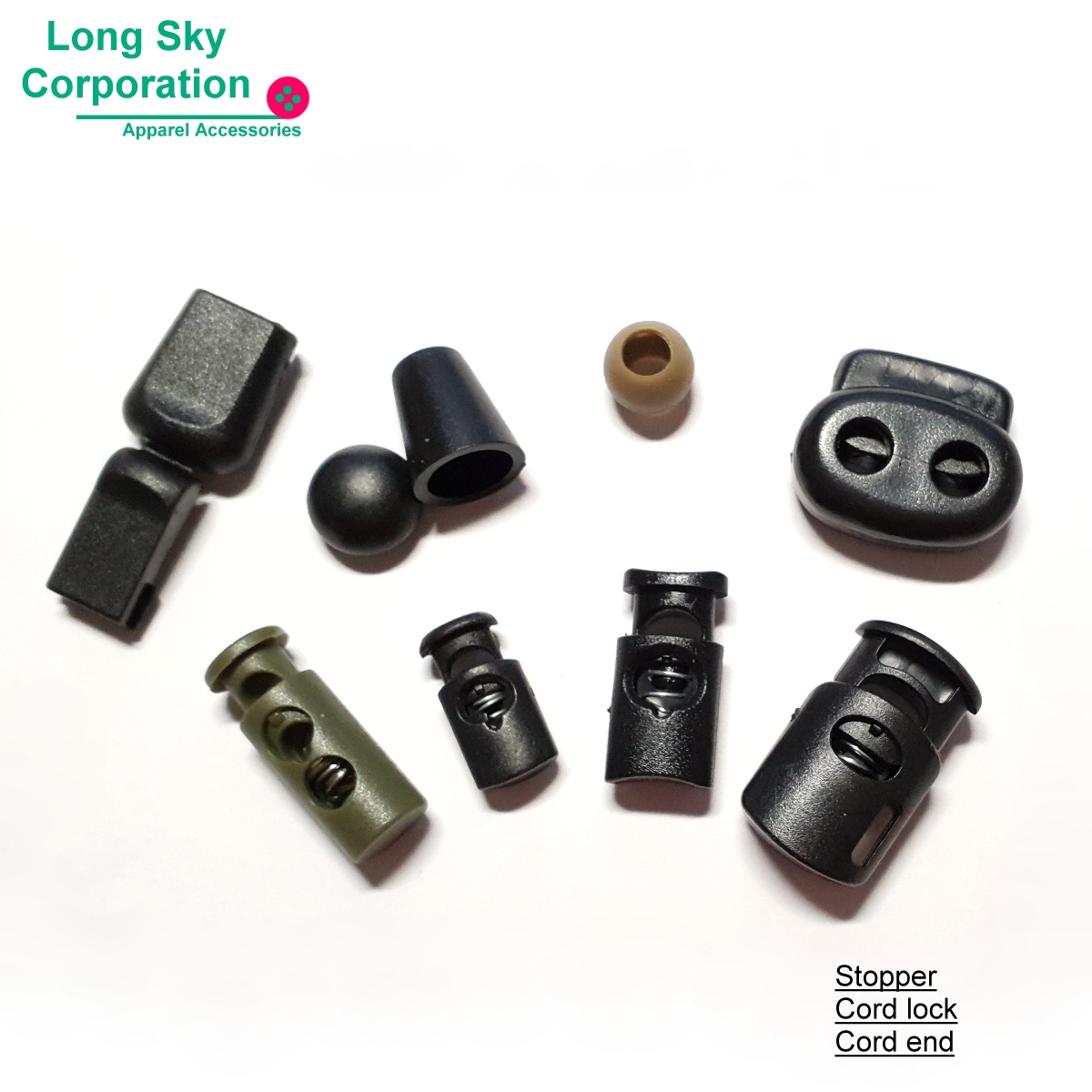 Plastic cord end, cord lock, cord adjuster and stopper