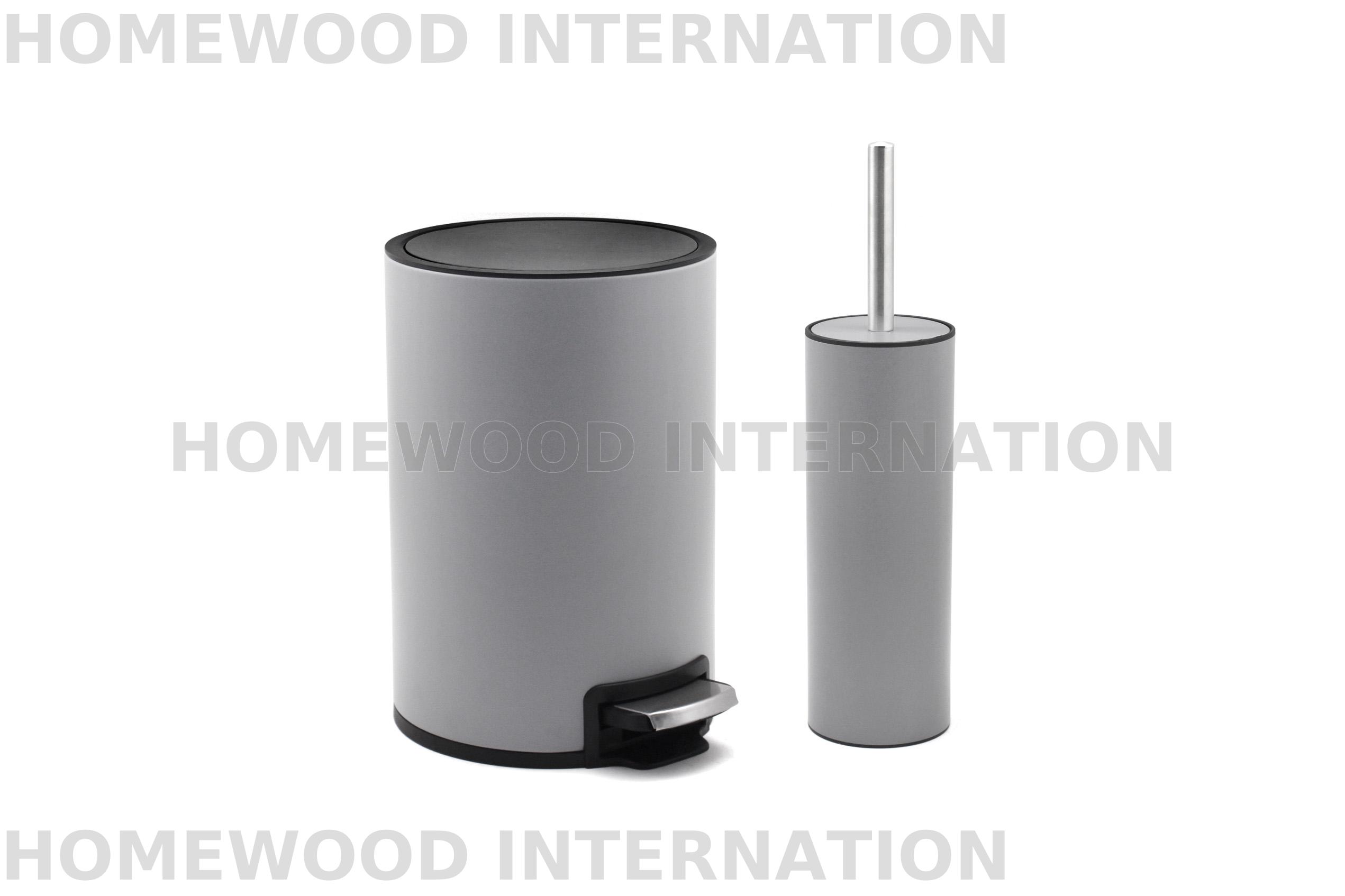 grey toilet brush and bin