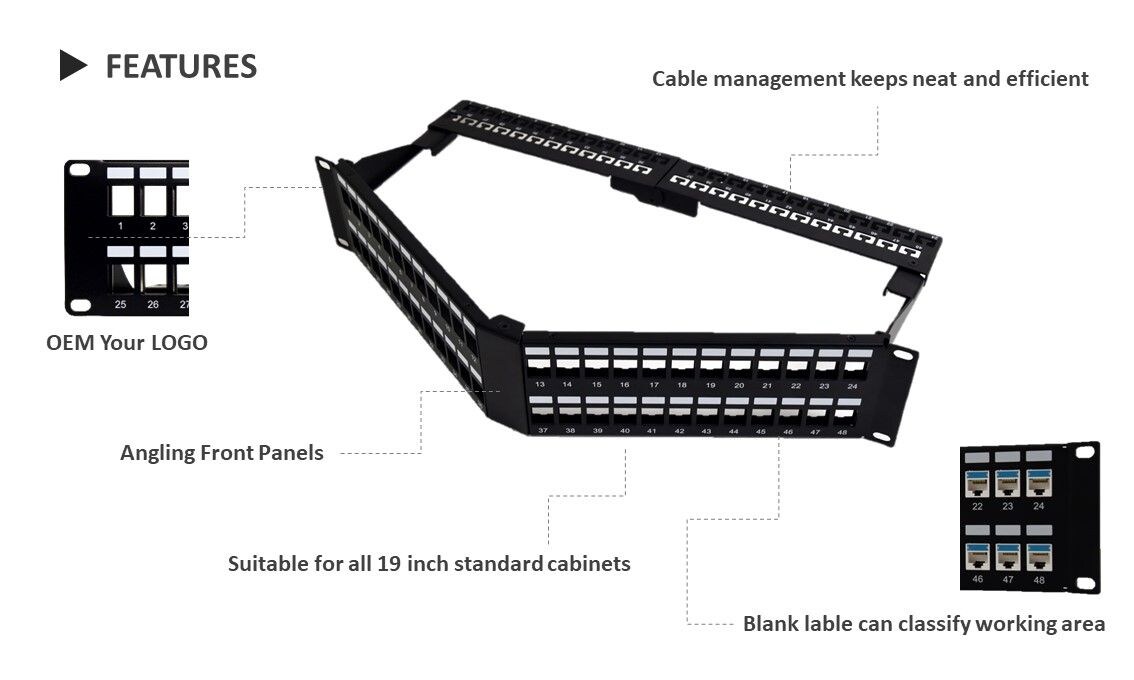 Característica del panel de conexión del conector trapezoidal tipo V de 2RU 48 puertos