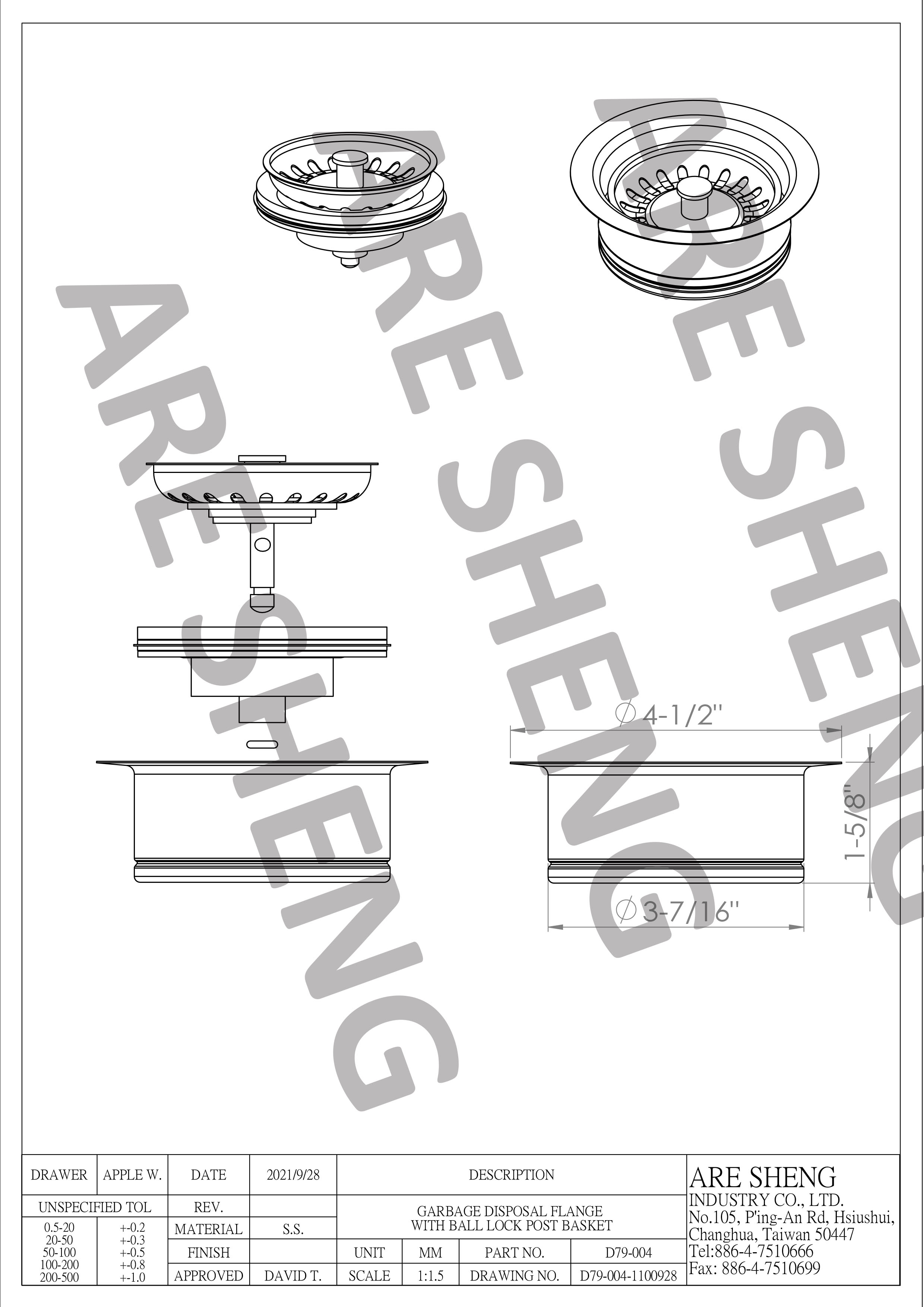 Garbage disposal flange drawing