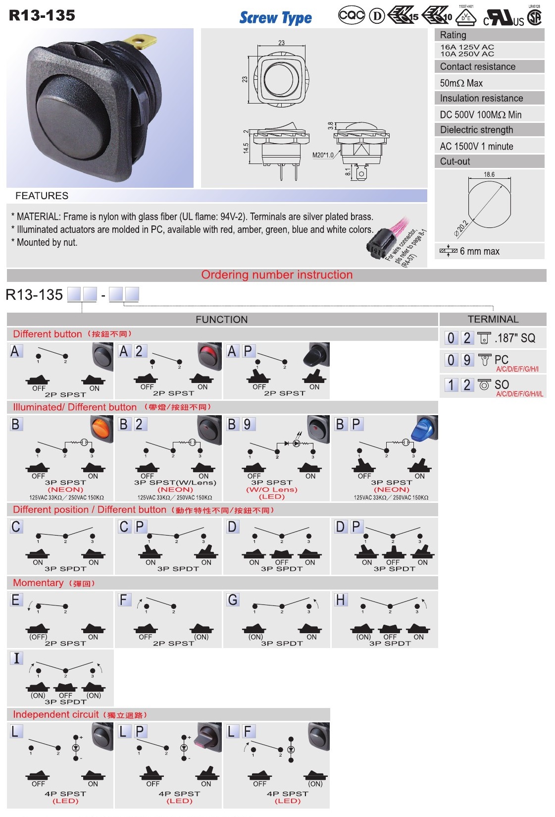 Rocker Switch AC SCI R13 135 Taiwantrade