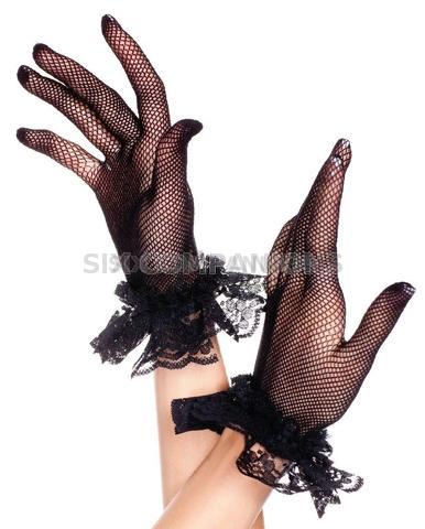 Lace ruffle fishnet gloves