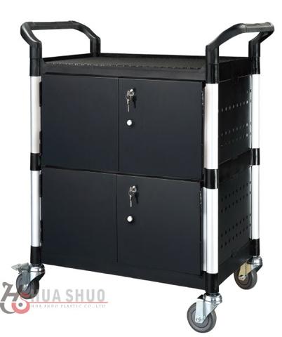 3 Shelves Cabinet Tool Trolley Side Panel And 4 Small Doors
