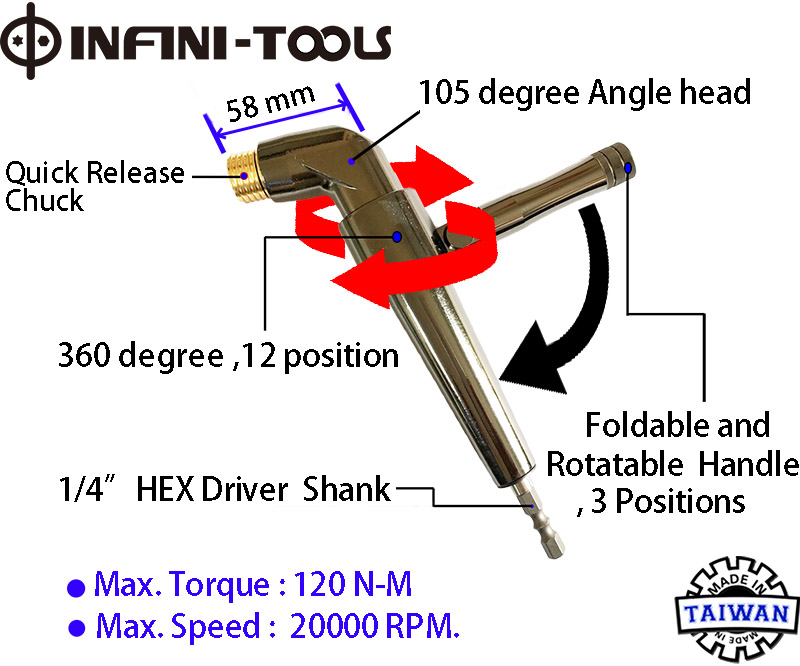 Right Angle Cordless Drill Attachment 105 Degree Right Angle Drill