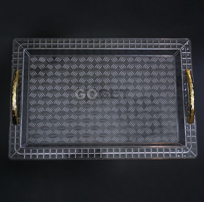 Clear Acrylic Serving Tray with Gold Handle, Spill Proof Clear Acrylic