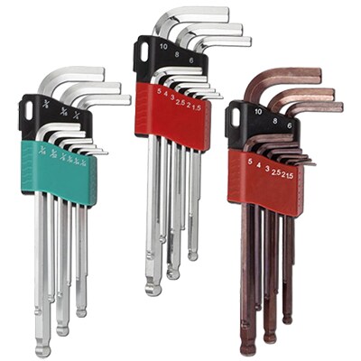 Valex Innensechskantschlüssel-Set – 9-teilig, Gebogene Ball-Point, Größen 1,5–10 Mm, Chrom-Vanadium-Stahl