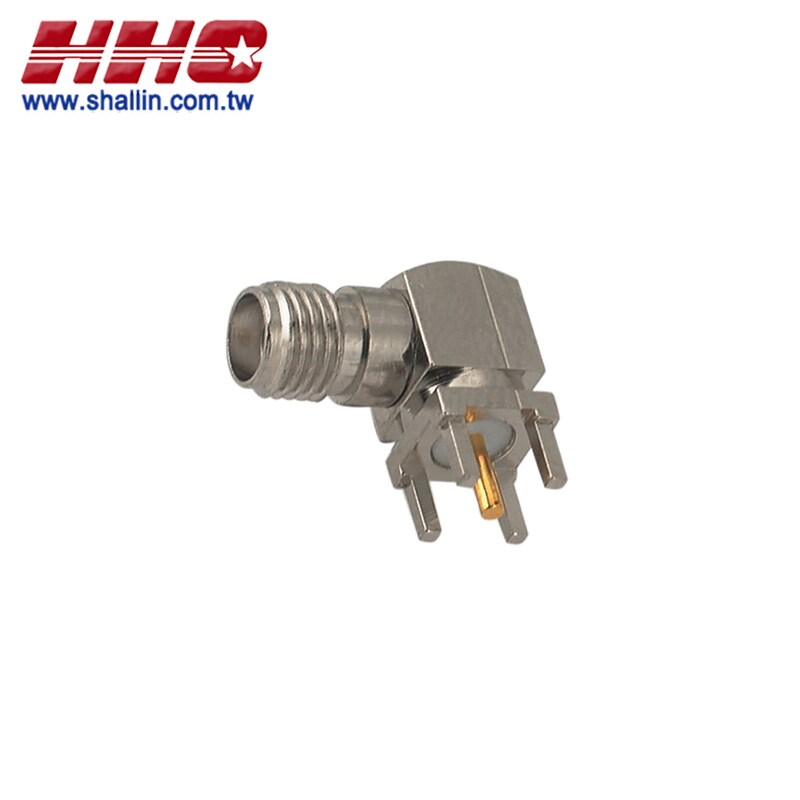 RF connector, right angle SMA female PCB mount gold-pin, RoHS Directive ...