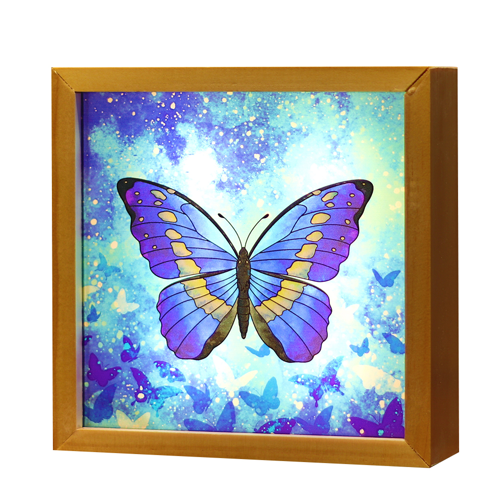 Blue Morpho Stained Glass LED Light Box Home Décor Taiwantrade