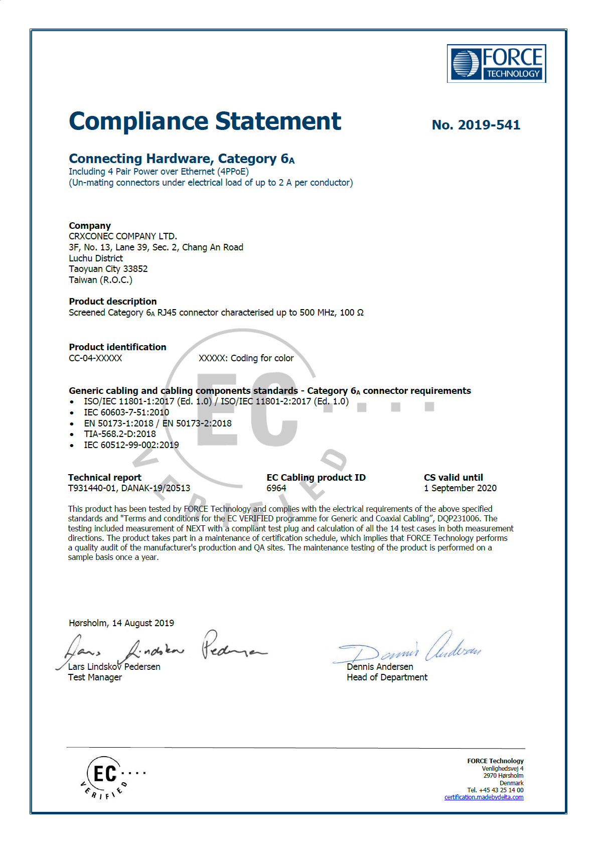 Delta Verified Cat.6A 180 degree Keystone Jack Certification