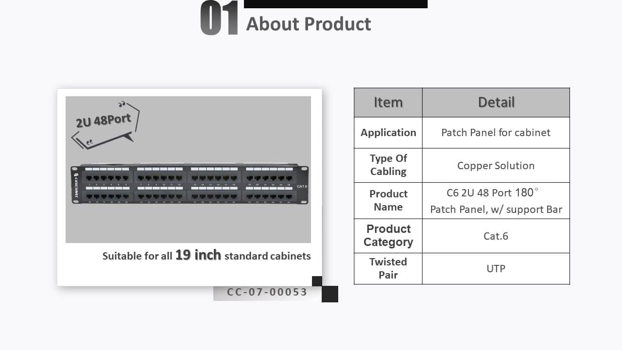 Le panneau de brassage c6 UTP 48 ports 180 degrés convient aux armoires et racks 19 pouces, prenant en charge le câblage structuré LAN cat6.