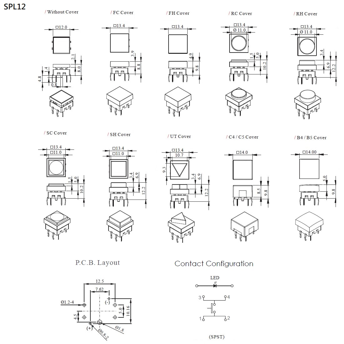 Shanpu SPL12P-3-P3S-FC_Illuminated Tactile Button Switches | SHANPU CO., LTD.