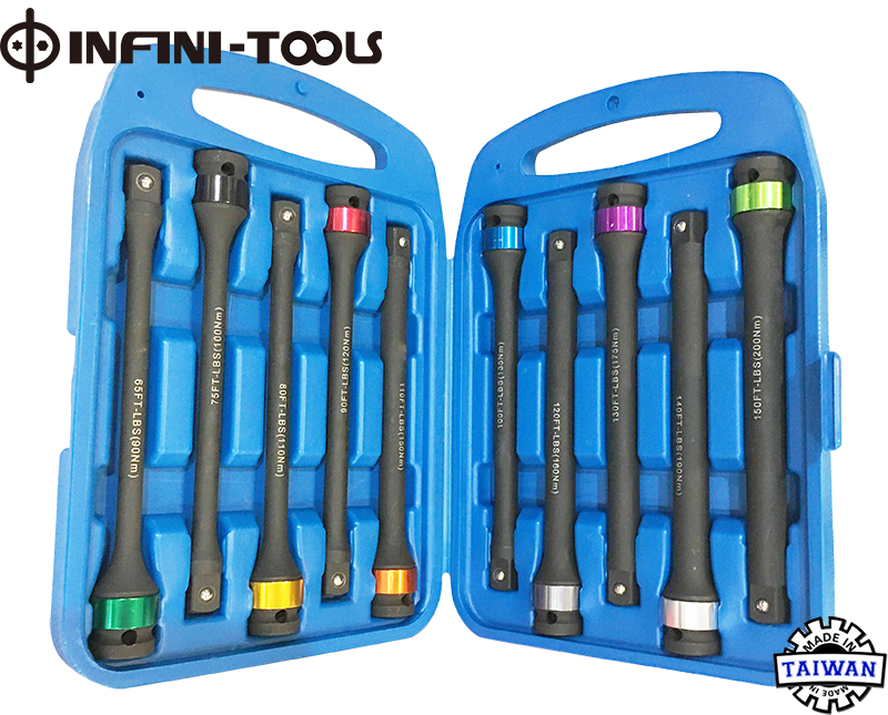 10Piece Torque Stick Limiting Extension Bar Set,1/2" Driver