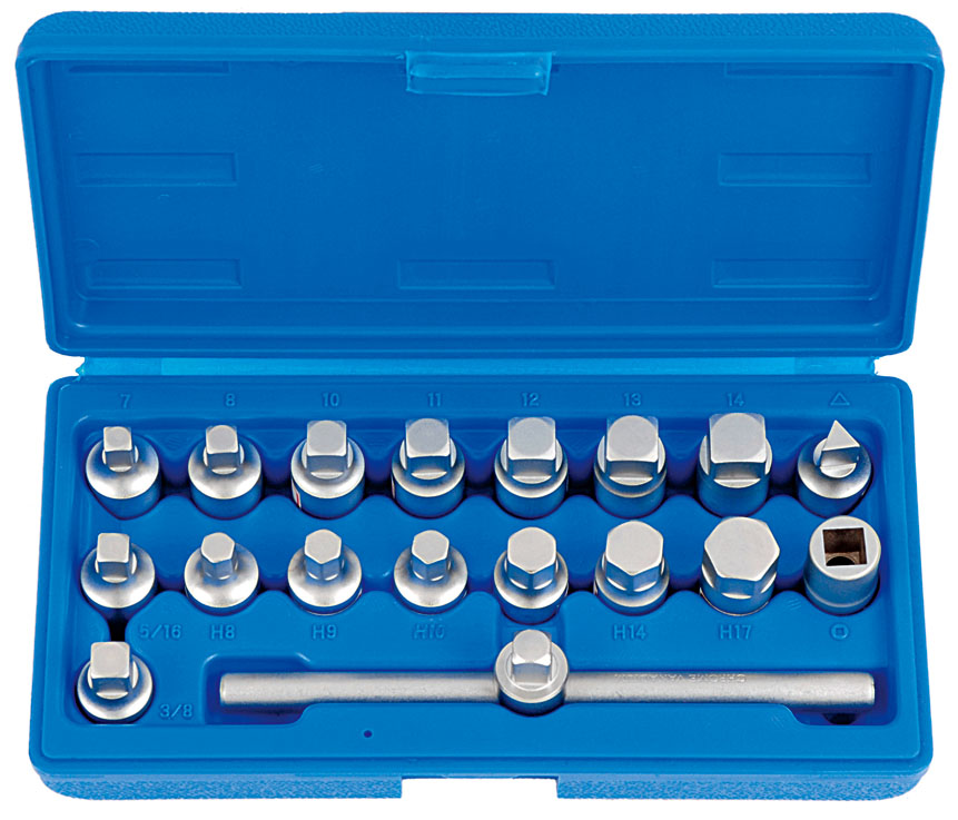 18PCS 3/8”DR.MASTER DRAIN PLUG KEY SET CRV