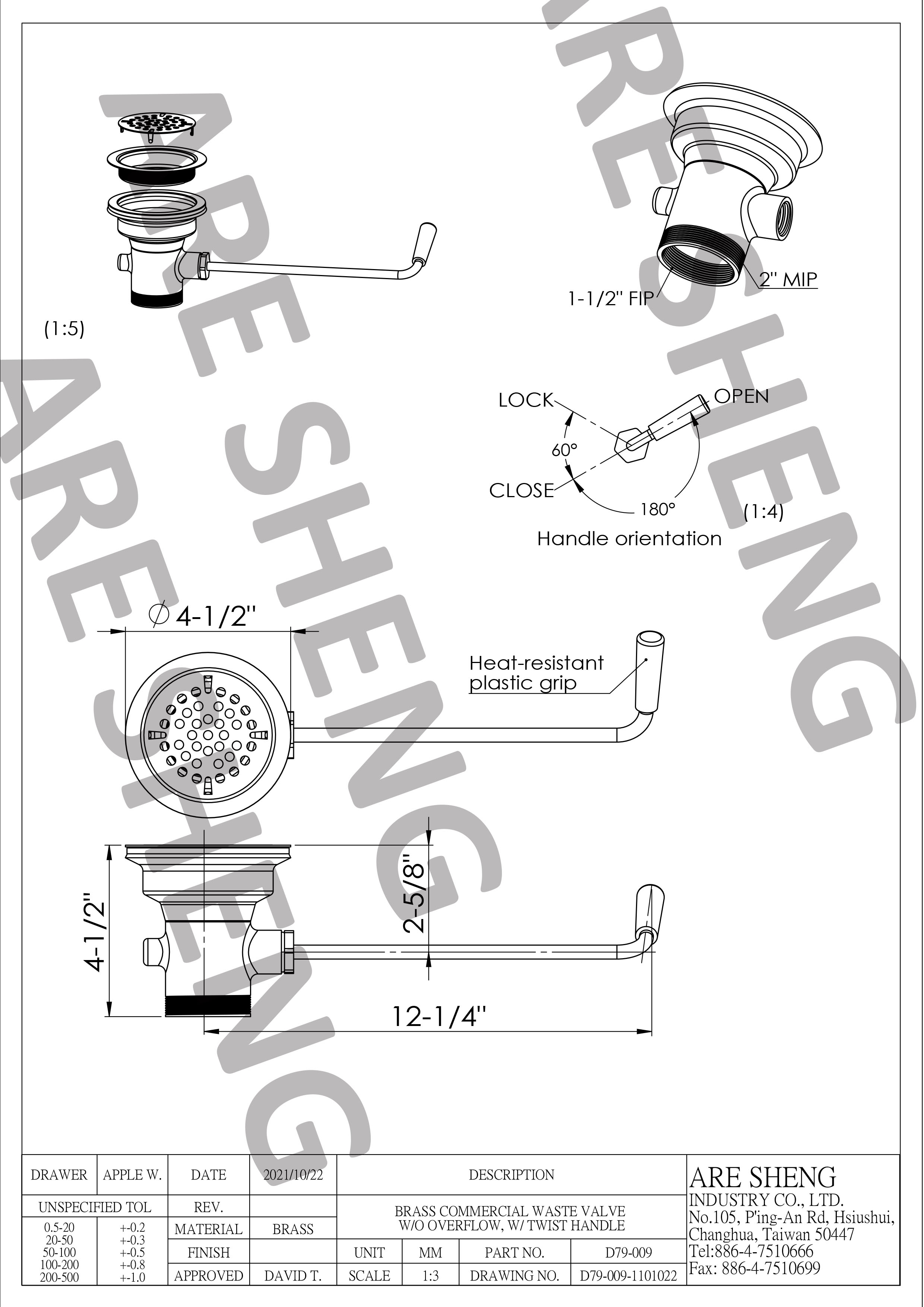 brass waste valve drawing