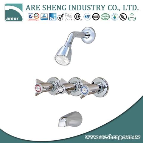 Three handles tube & shower faucet with spout