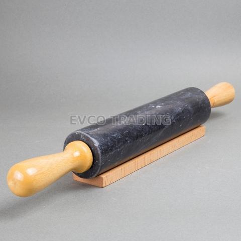 Natural Black Marble Rolling Pin With Deluxe Wood Handles And Cradle Taiwantrade Com