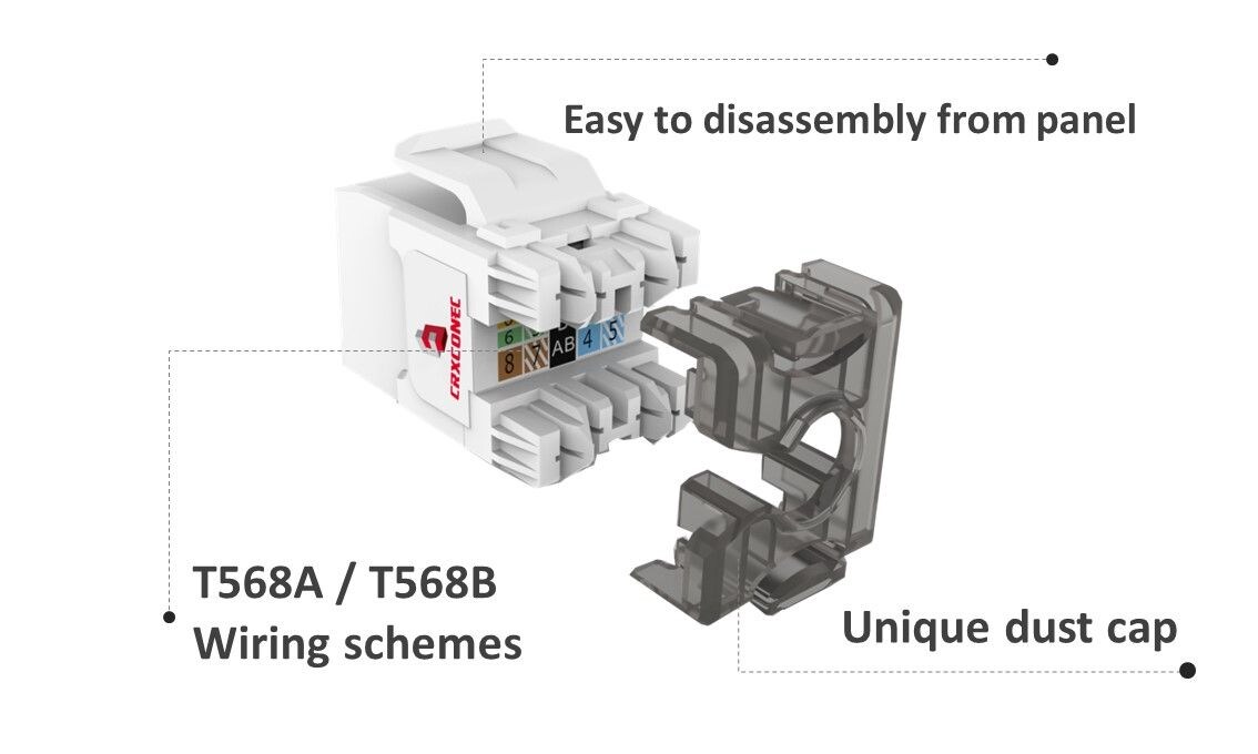 Cat.6 Keystone Jack 180-Grad-Punch-Down-Typ mit Farbplattenrückseite