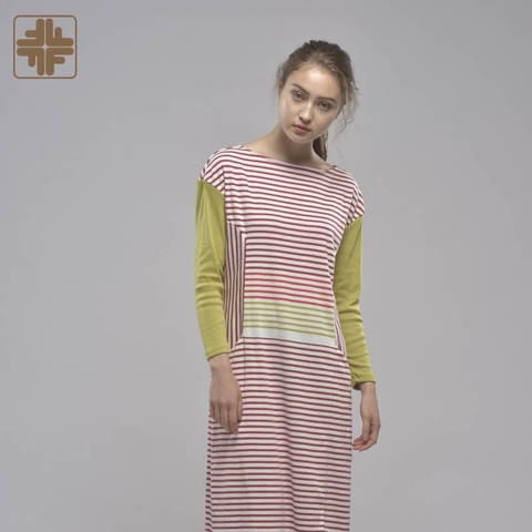 Designer Lady Boat Neckline Stripe Women Dress