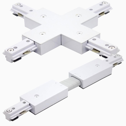 White 4-Way X Connector for 3-Wire Lighting Track Rail 