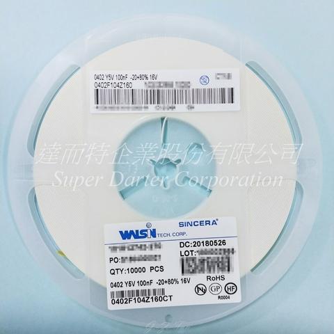 SMT MLCC 0402 Y5V 100nF 16V -20+80% WALSIN 