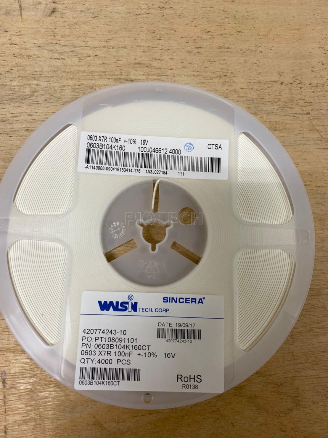 WALSIN MLCC SMD 0603 16V X7R 100nF ±10% 0.1uF | Taiwantrade.com