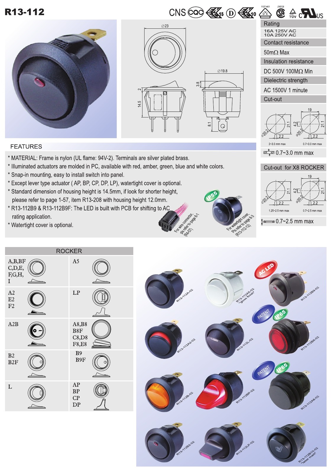 LED NEON Illuminated Momentary Watertight Rocker Switch AC