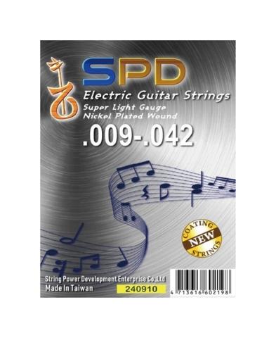 SPD Electric Guitar Strings, Nickel Plated Wound .009-.042, Super Light Gauge (Aluminum Foil Zipper Bag)