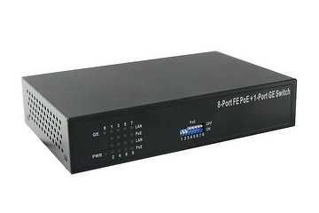 PW801E 8 Port PoE IEEE 802.3at  10/100Mbps  Desktop Switch with one Gigabit uplink UTP Metal case DIP Midspan PoE