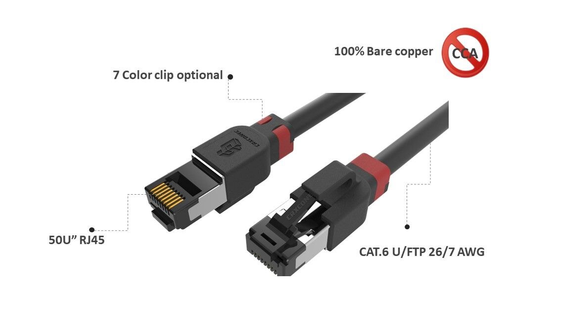 El cable de conexión de escorpión Cat.8 puede ensamblar sus propios clips de color, hace que su cable de conexión sea más fácil de identificar, puede cambiarlo usted mismo.