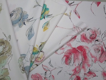 Twill weave stretch fabric with rose flower printed