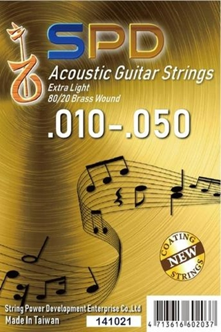 SPD Acoustic Guitar Strings,80/20 Brass Wound .010-.050, Extra Light Tension #141021