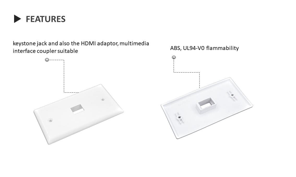 La placa de pared RJ45 es el toque de acabado ideal después del cableado estructurado, la placa de pared con conector Keystone RJ45 puede funcionar con diferentes módulos como HDMI, USB o los adaptadores de fibra.