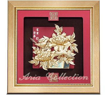 Gold leaf painting, Peonies, Wealth & good fortune