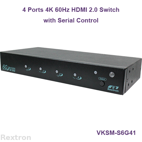 4 Ports True 4K HDMI 2.0 Video Switch With Audio, IR, Serial, VKSM-S6G41