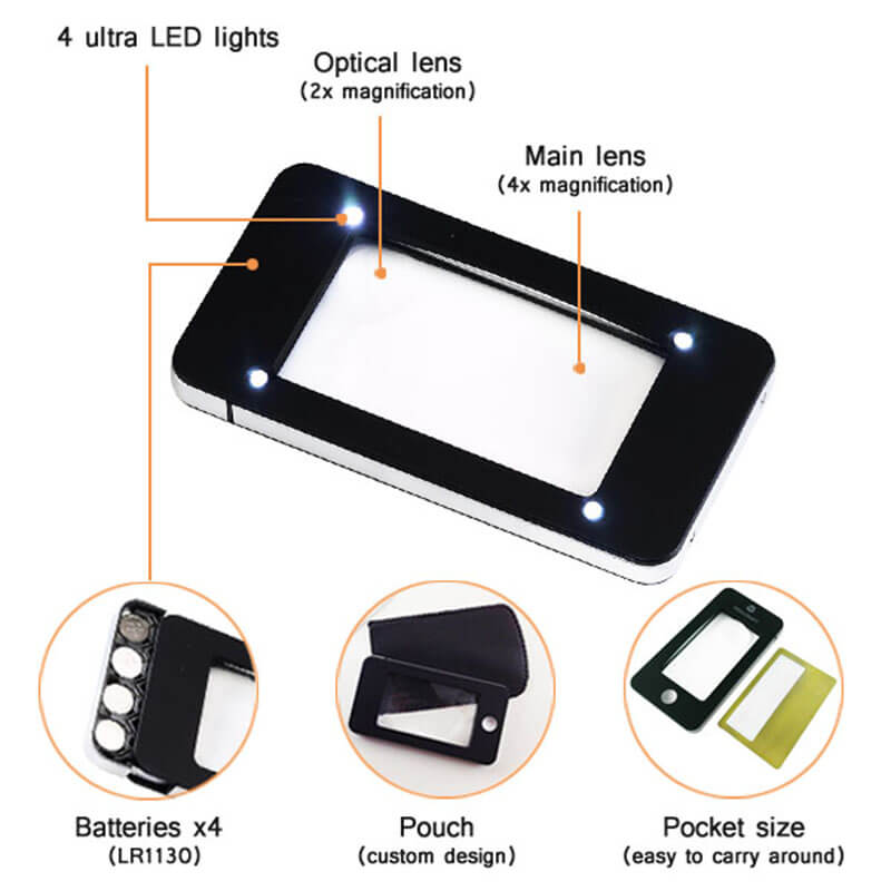 Custom IPhone Shape Lighting Magnifying Glass Pocket Magnifier