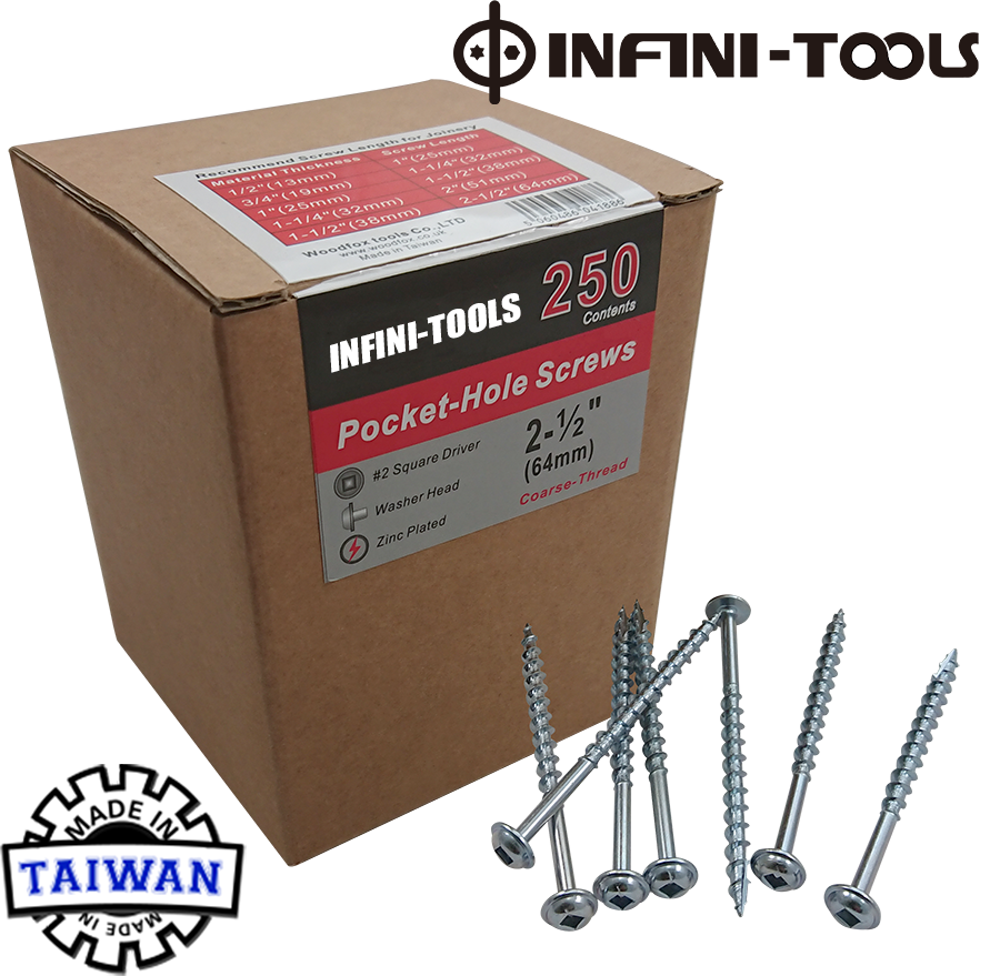 PocketHole Screws 21/2 inch, 8 Coarse, WasherHead, 250