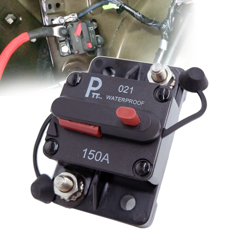 150 Amp / 12V- 48VDC Hi-Amp Circuit Breaker with Manual Reset, Ignition Protected, Water Resistant