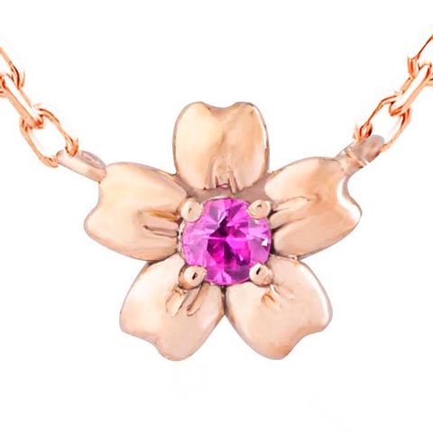 10K Rose Gold Pink Sapphire Flower Necklace