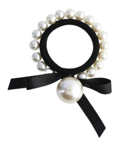 Pearl Hair Elastic With Black Ribbon Bow Hair Ornaments Supplier