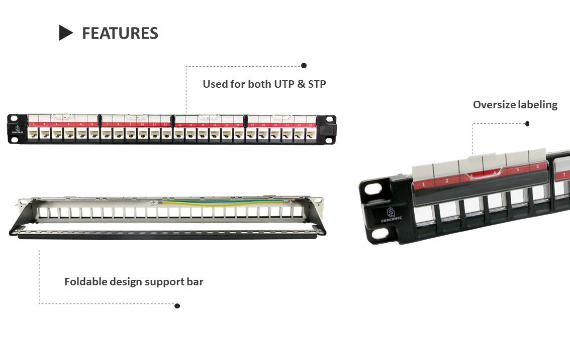 Keystone Panel 1U 24 Port with Support Bar